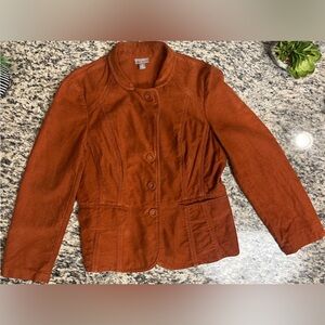 J.JILL Rustic Orange Copper Velvet Cotton Button Down Blazer